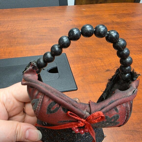 Corset Bustier BOUDOIR Night Light Bead Handle Burgundy & Black - Picture 2 of 6